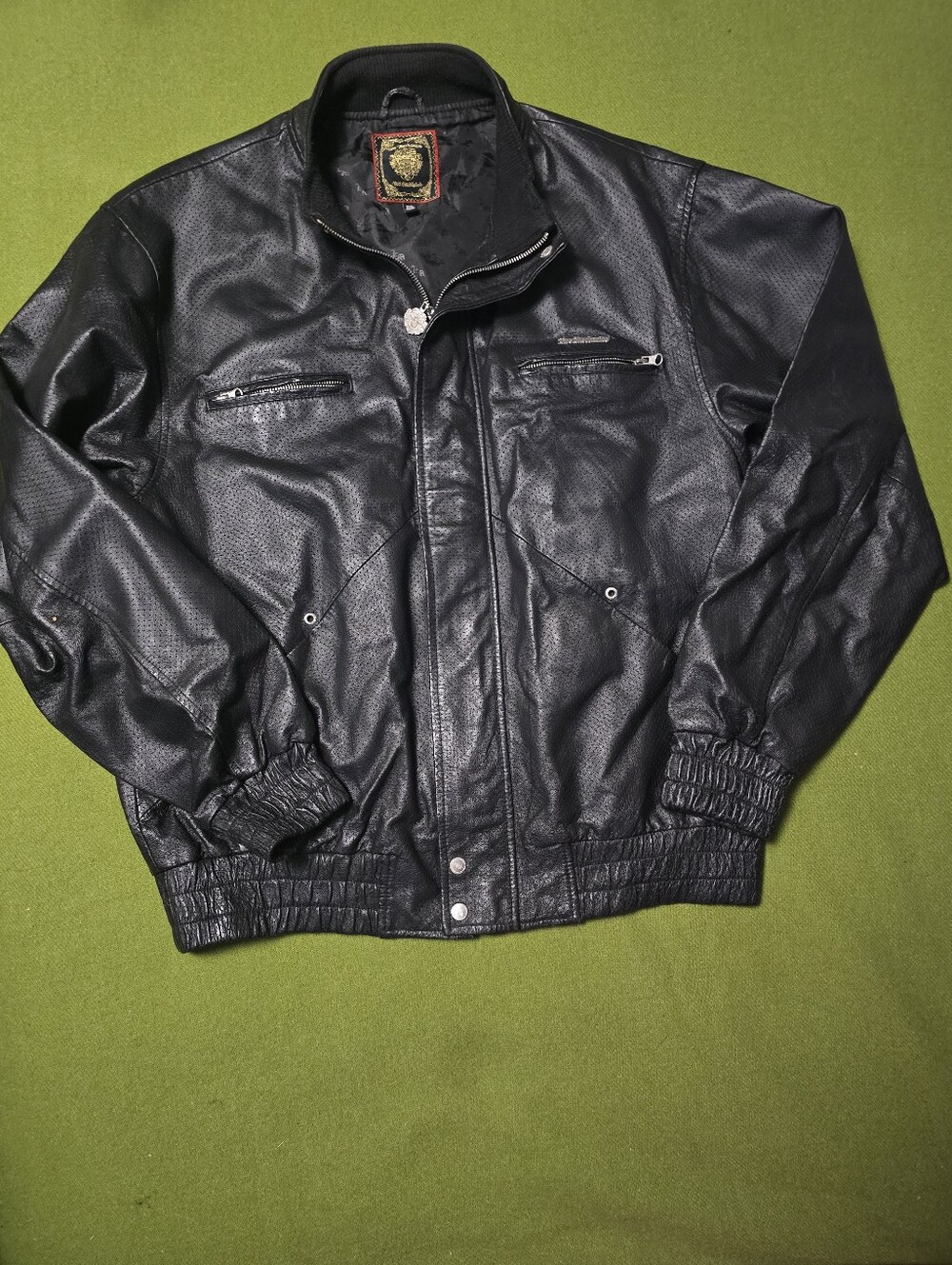 Y2K Live Mechanics Leather Bomber Jacket